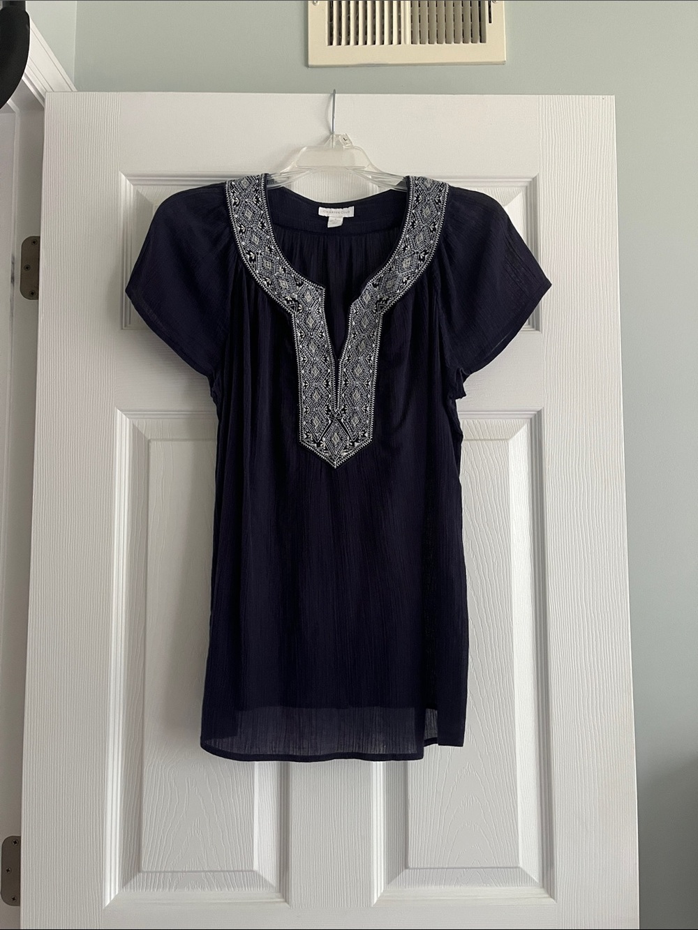 Charter Club Navy Tunic with Silver Embroidered Placket
